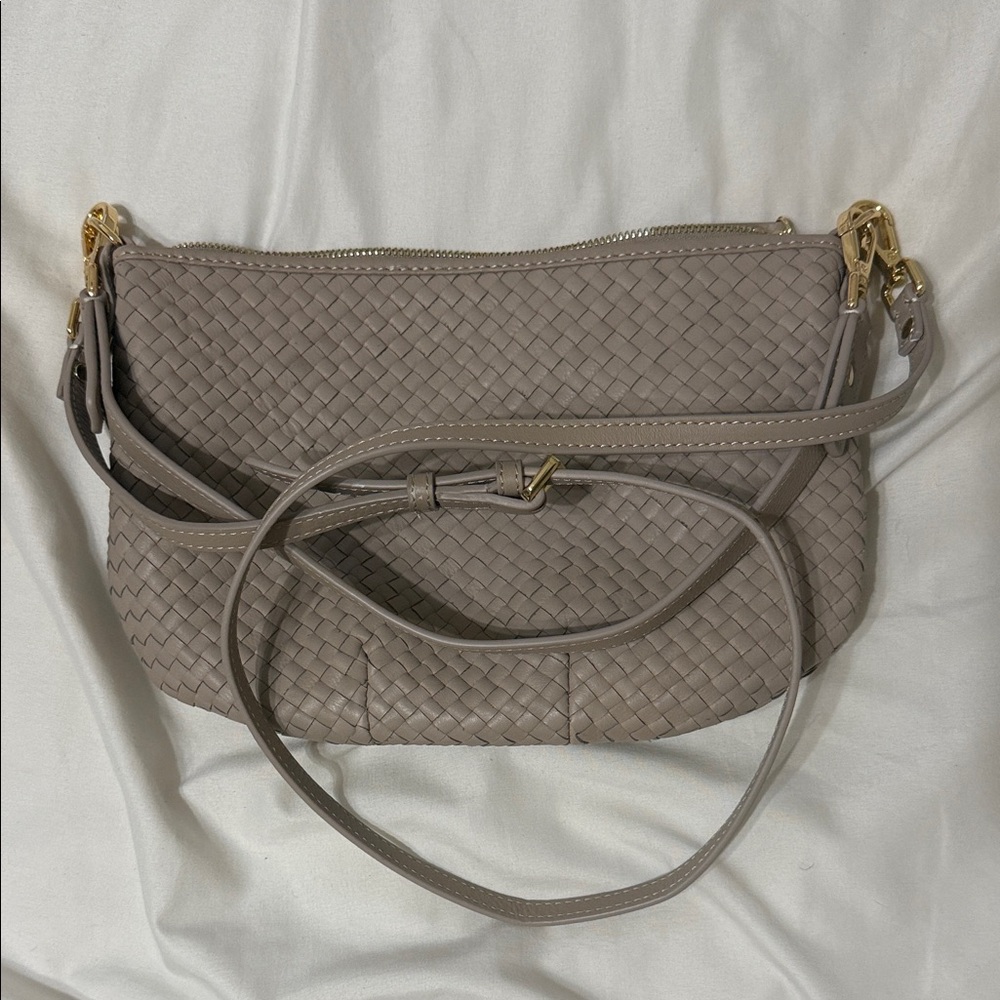 Quince Italian Handwoven Leather Mini Shoulder Bag in Taupe